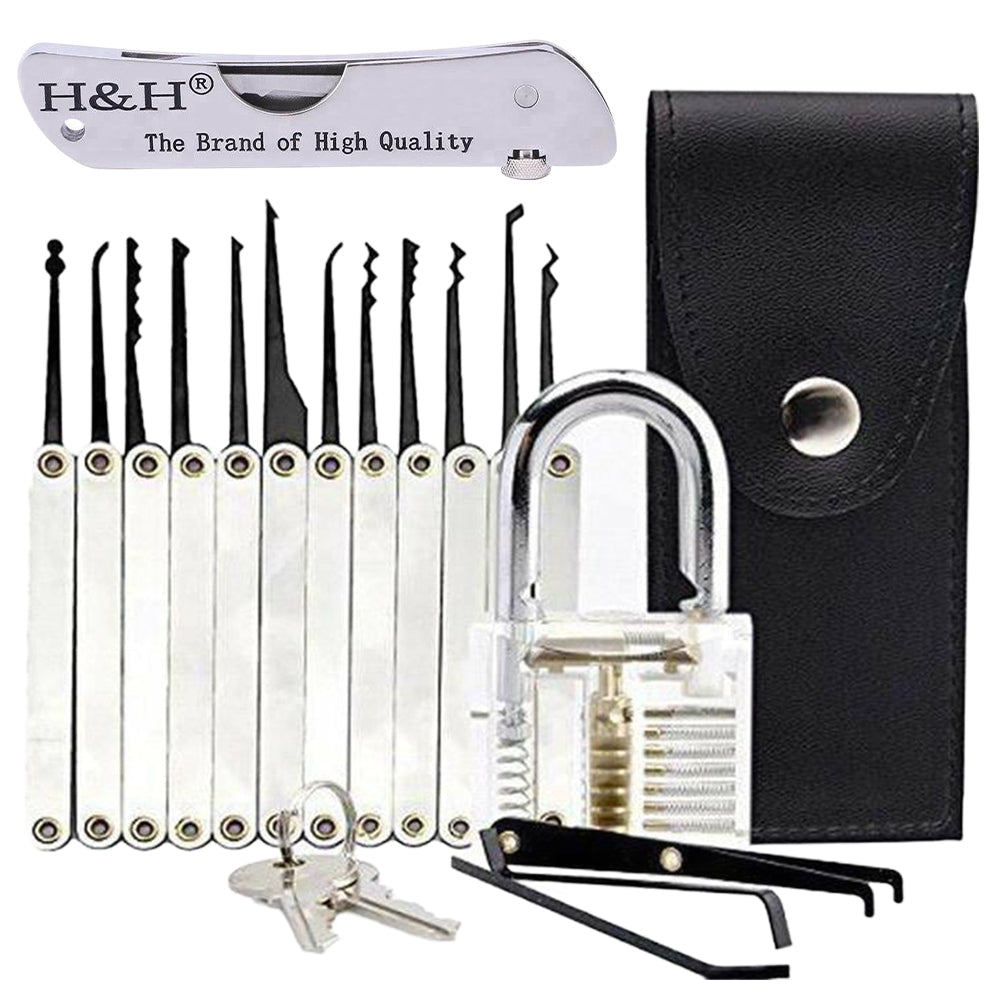 12 Piece Lock Pick Set with Transparent Practice Lock