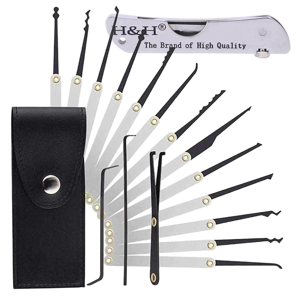 15 Pieces Lock Pick Tool Kit and Transparent Practice Lock