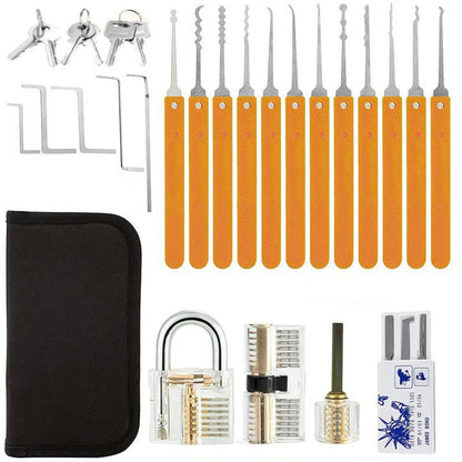 17 Piece Lock Pick Set with 3 Transparent Training Locks 5 Piece Credit Card Lock Picking Kit