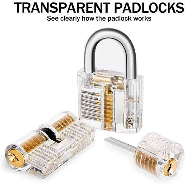 17 Pieces Lock Pick Set Kit Tool With Transparent Practice Training Lock