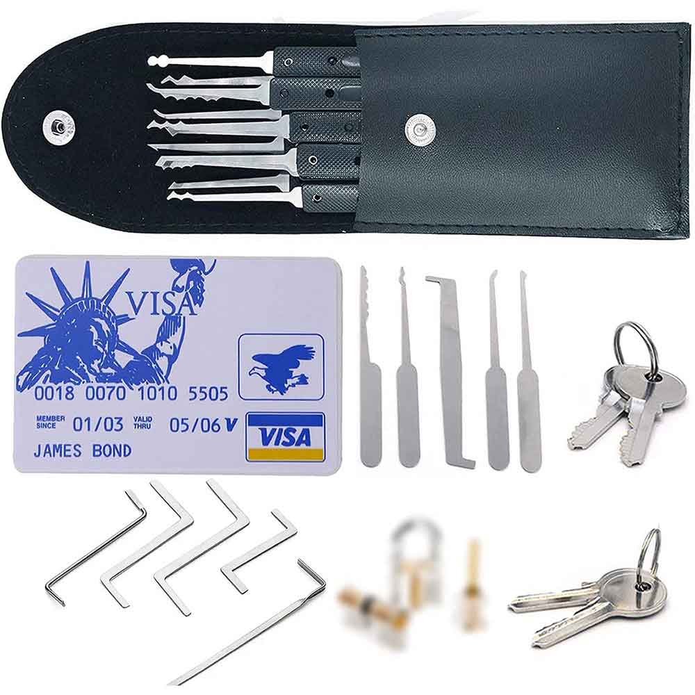 17 Piece Lock Pick Set,5 Transparent Training Lock, 5 Pcs Credit Card Lock Picking Kit