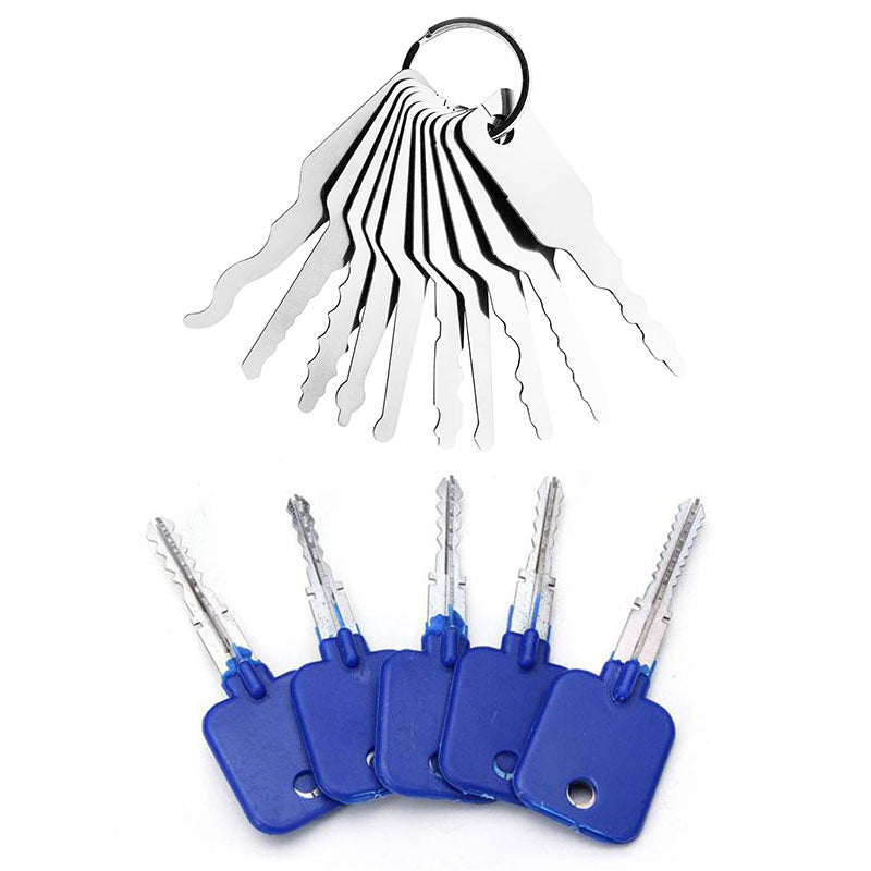 10 Pieces Car Jiggler Keys Set and 5 Pieces Try-Out Keys Set Lock Repairing Tool