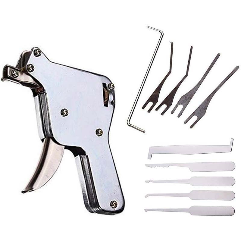 Lock Pick Gun with Credit Card Lock Pick Kit and Blue Transparent Practice Padlock, Locksmith Tool Door Lock Opener (UP)