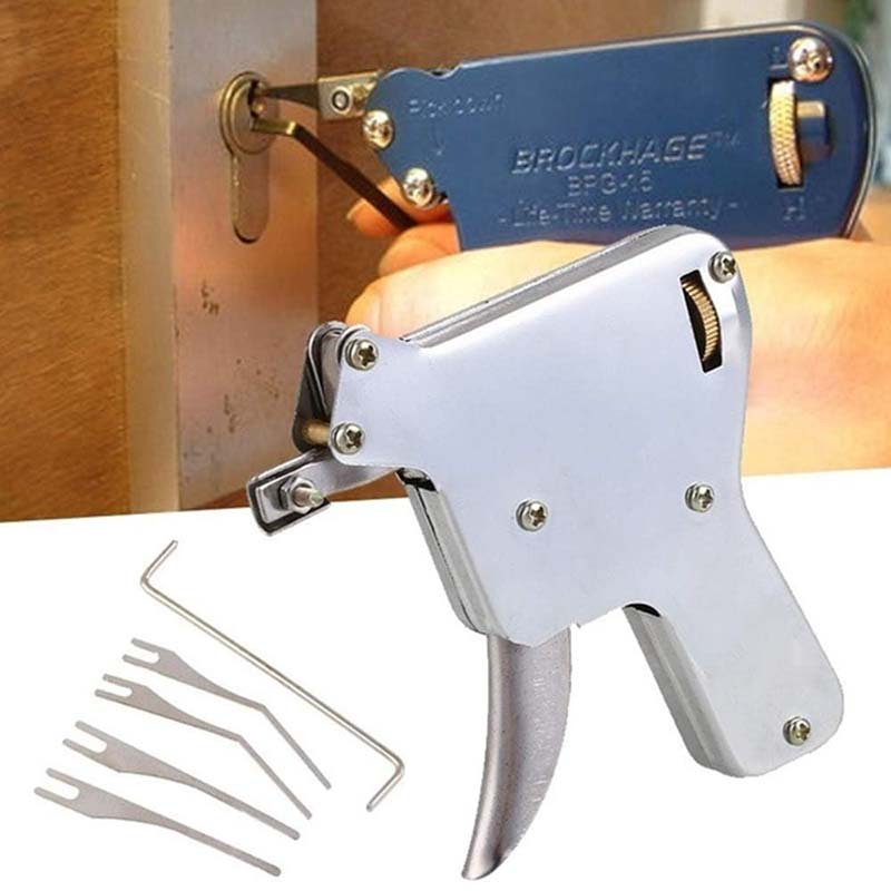 Lock Pick Gun with Credit Card Lock Pick Kit and Blue Transparent Practice Padlock, Locksmith Tool Door Lock Opener (UP)