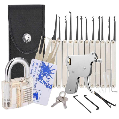 15 Pieces Lock Pick Tool Kit and Transparent Practice Lock