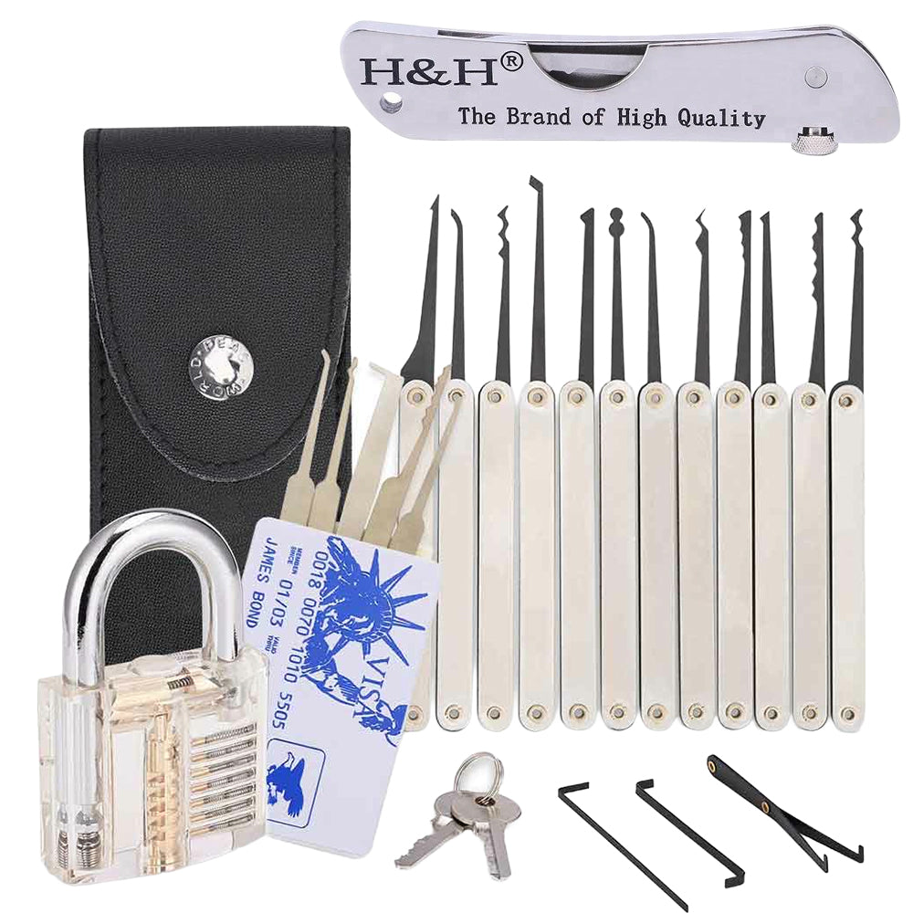 12 Piece Lock Pick Set with Transparent Practice Lock
