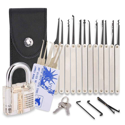 15 Pieces Lock Pick Tool Kit and Transparent Practice Lock