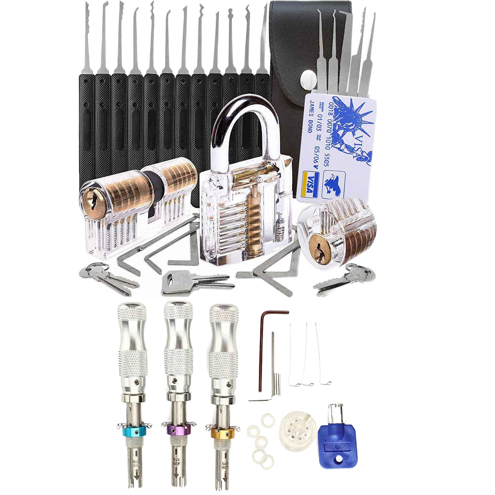 25 Piece Lock Pick Set with 12 Stainless Steel Lock Picking Kit, 3 Transparent Training Locks, 5 Piece Credit Card Lock Picking Kit, 5 Wrenches Tools