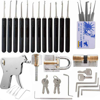 25 Piece Lock Pick Set with 12 Stainless Steel Lock Picking Kit, 3 Transparent Training Locks, 5 Piece Credit Card Lock Picking Kit, 5 Wrenches Tools