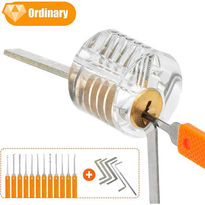 17 Piece Lock Pick Set with 3 Transparent Training Locks 5 Piece Credit Card Lock Picking Kit