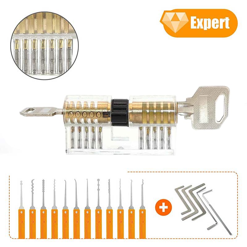 17 Piece Lock Pick Set with 3 Transparent Training Locks 5 Piece Credit Card Lock Picking Kit