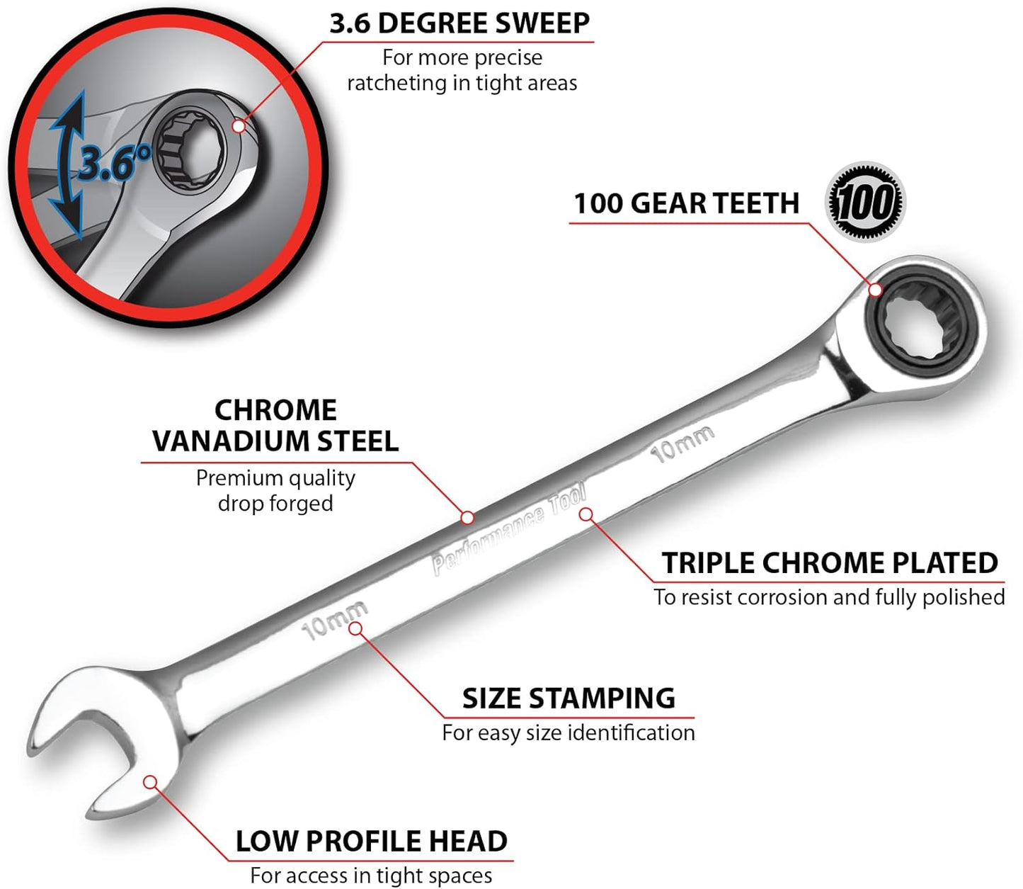 Professional Chrome Vanadium 11mm Ratcheting Wrench
