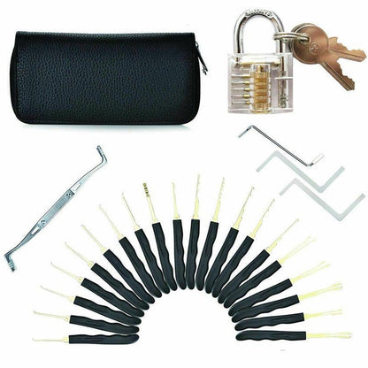 24 Piece LockPicking Set Transparent Practice Padlock Bundle