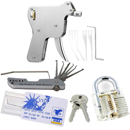 Stainless Steel Lock Pick Gun With 5 Needles and Tension Tools